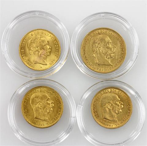 Österreich/GOLD - Konvolut: 1 x 4 Florin 1892 NP, 2 x 10 Kronen 1911 + 1912,