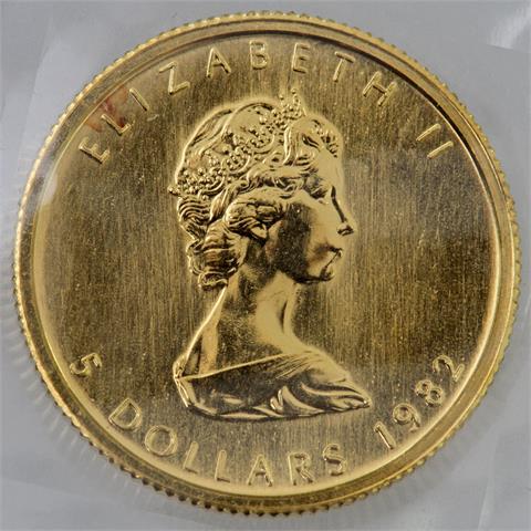 Kanada/GOLD - 1/10 Unze Maple Leaf, 5 Dollars 1982,