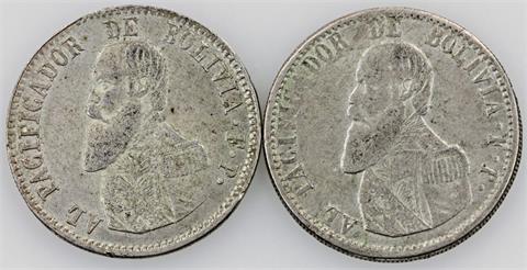 Bolivien - 2 x 1 Melgarejo 1865,