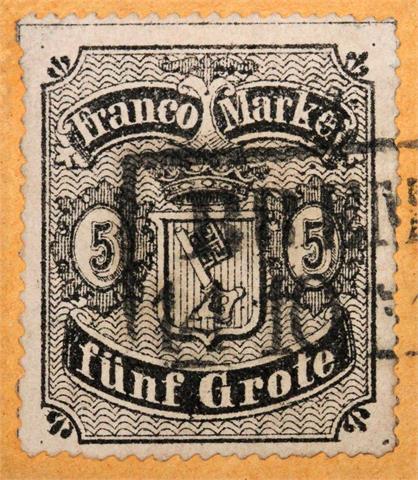 Bremen - 1862, 5 Grote, durchstochen, auf Briefumschlag,