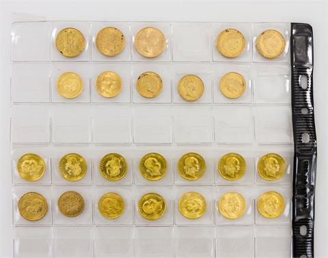 GOLD - 24 Münzen, vorwiegend Österreich, insgesamt ca. 96 g fein,