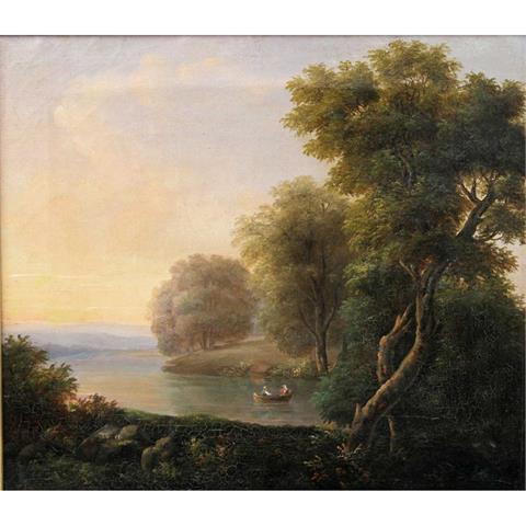 Maler 19. Jh.(1846): Idyllische Darstellung eines Paares im Ruderboot