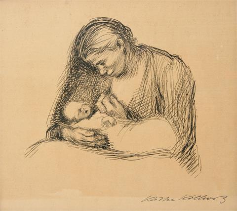 KOLLWITZ, KÄTHE (1867-1945): Mutter mit Kleinkind im Arm,