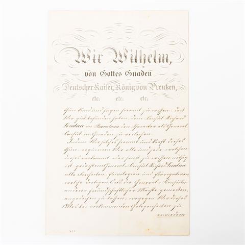 DEUTSCHES REICH ab 1871. Patent zur Ernennung zum General-Konsul in Gnaden