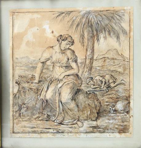 WÄCHTER, EBERHARD (1762-1852): Mythologische Szene (Frau sitzend auf einem Fels),  18./19. Jh.,