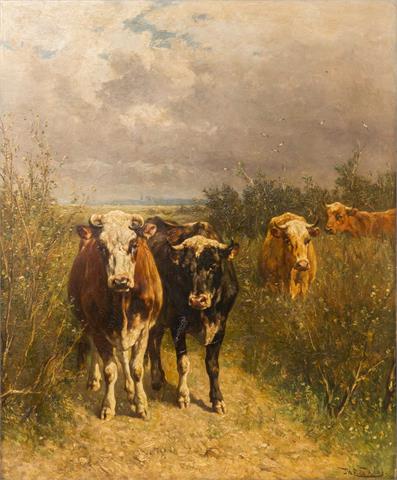 HAAS, JOHANNES H. L. DE (Hedel/Holland 1832-1908 Königswinter a.Rh.), "Kühe am Feldrain"