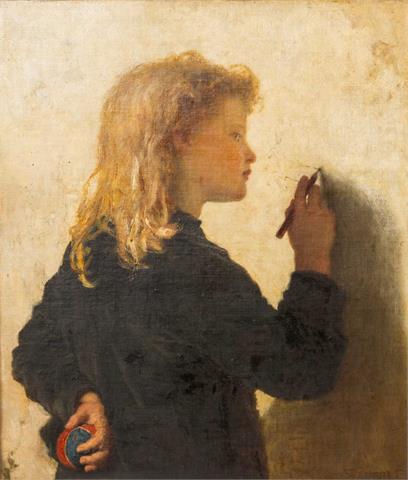 BAUERLE, wohl Karl Wilhelm Friedrich (Endersbach 1831-1912 Aichelberg/Schwarzwald), "Spielendes Mädchen"