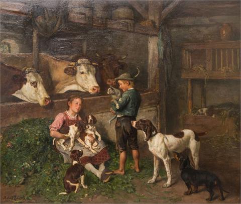 EBERLE, ADOLF (München 1843-1914 ebenda), "Die Kleinen des Bauernguts",