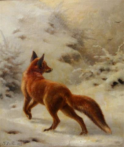 DEIKER, JOHANNES CHRISTIAN (Wetzlar 1822-1895 Düsseldorf), "Schnürender Fuchs im Winter",