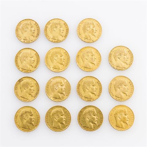 Frankreich/GOLD - 15 x 20 Francs Louis-Napoleon und Napoleon III.,
