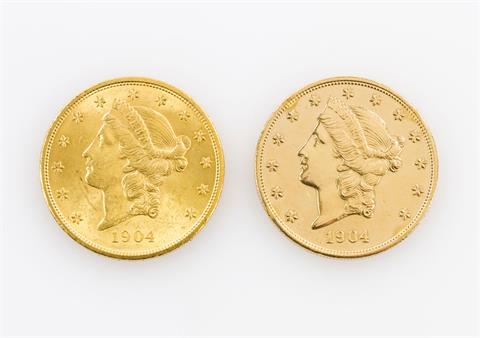 Kleines GOLDkonvolut USA - bestehend aus 2 x USA - 20 Dollars 1904,