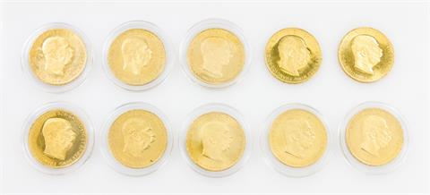 Großes GOLDkonvolut Österreich - bestehend aus 10 x 100 Kronen,
