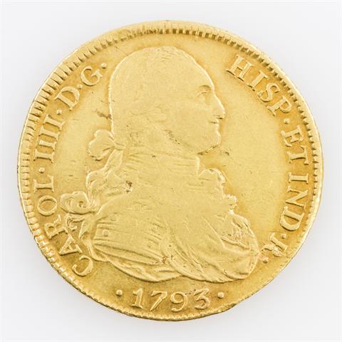 Bolivien/Gold - 8 Escudos 1793, Karl IV., f.ss./ss.,