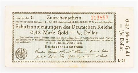 Dt. Banknoten ab 1871 - Zwischenschein 0,42 M. Gold,