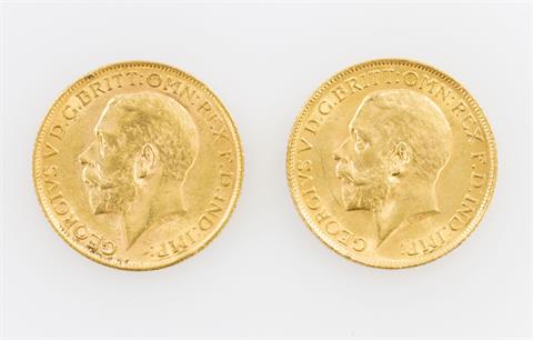 Kleines GOLDkonvolut GB - 2 x 1 Sovereign 1912, George V., ss-,