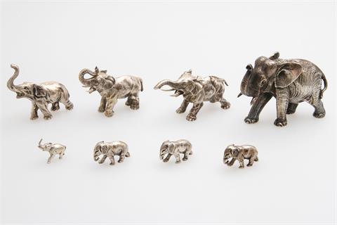 Konvolut 8 Elefanten, 925 Silber, 20. Jhd.: