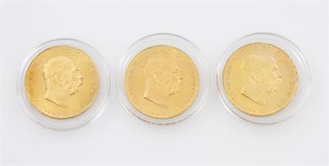 3-teiliges GOLDkonvolut - 3 x 100 Kronen 1915/NP, Franz Joseph I.,