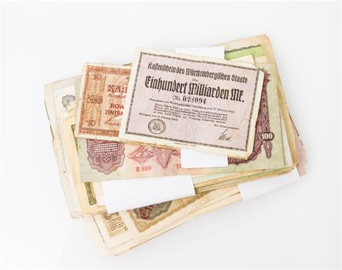Konvolut Banknoten des Dt. Reiches - dabei z.B. Inflationsgeld der Weimarer Republik