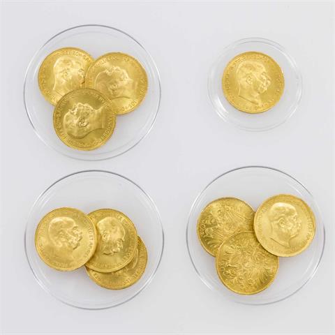 Schönes 10-teiliges GOLDkonvolut Österreich - 10 x Österreich - 20 Kronen 1915/NP,