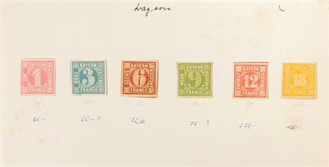 Bayern - Quadratausgabe 1850/58 (6 Werte), 1-18 Kreuzer,