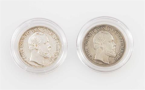König Karl, Württemberg - 2 x 1/2 Gulden 1869+1870,