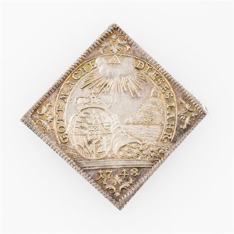 Württemberg - Karl Eugen, 1744-1793, klippenförmige Silbermedaille 1748