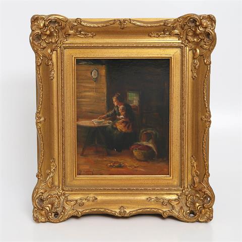 VERBURGH, J. C. (Genremaler des 20. Jh.), "Junge Mutter mit Kleinkind in der Stube",