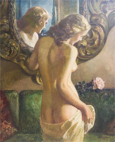 LIEBERMANN, ERNST (Langemüß bei Meiningen 1869-1960 Beuerberg/Oberbayern), "Weiblicher Akt vor einem Spiegel stehend",