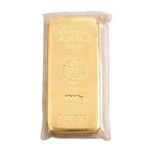 GOLDbarren - 1 kg GOLD fein, GOLDbarren gegossen, Hersteller Heraeus Edelmetalle Hanau,