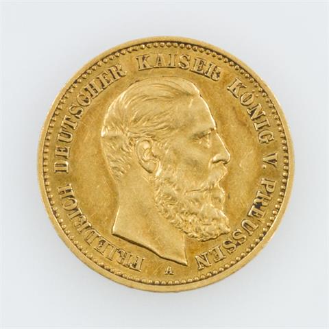 Preussen/GOLD - 10 Mark 1888/A, Friedrich, ss+, Patina,