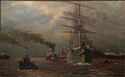 SCHARUNGE, JULIUS (norddeutscher Maler der 1. Hälfte des 20. Jh.), "Schiffe im Hamburger Hafen",