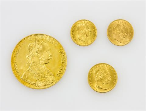 Österreich/GOLD - Lot aus 4 Münzen, Gesamtfeingewicht ca. 25,5 g,