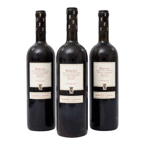 3 Flaschen Marchesi di BAROLO, Estate Vineyard, Vintage 1993, aus Sommelier-Haushalt