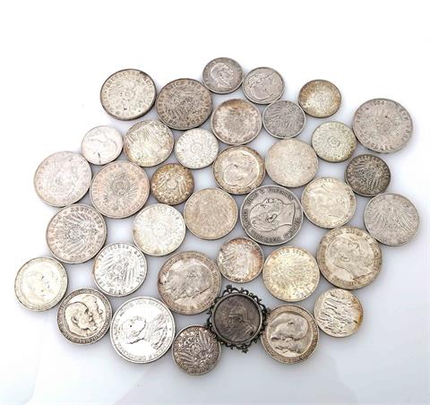 Schönes Konvolut Münzen der Dt. Kaiserzeit -  dabei u.a. 6 x Württemberg - 3 Mark 1911/F, Silberne Hochzeit Wilhelm und