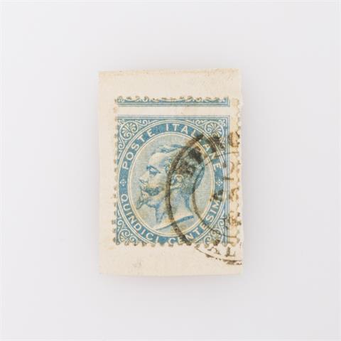 Italien 15 Cent. 1863 König, mit Verzähnung auf Briefstück,