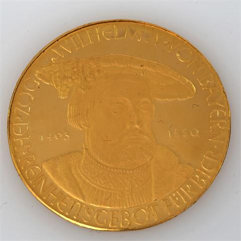 Goldmedaille Bayern, 20.Jh. - 5 Dukaten o.J., auf das bayerische Reinheitsgebot für Bier, Stempel von Karl Roth 1960,