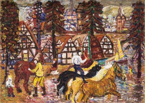 SCHOPF, GUSTAV GEORG (1899-1986), "Zirkusreiter im Dorf",