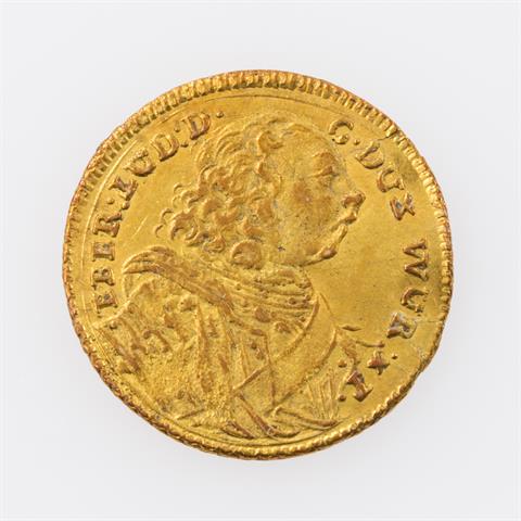 Württemberg/Gold - Viertelkarolin 1733, Eberhard Ludwig (1693-1733), Av: Brustbild n.r.,