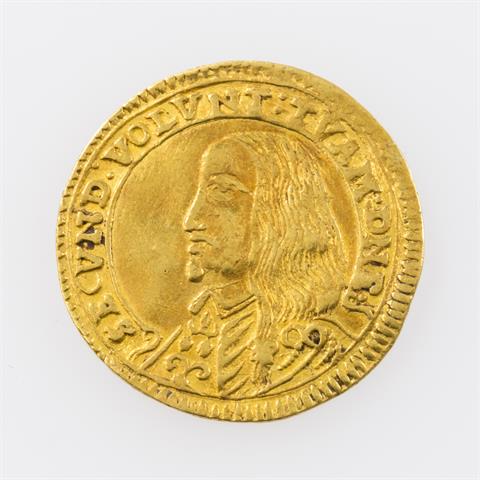 Hessen-Darmstadt/Gold - Dukat 1656, Georg II. (1626-1661), Av: Brustbild n.l.,