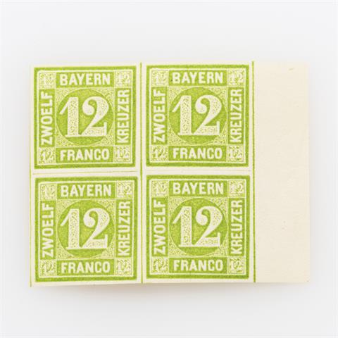 AD Bayern - 1850, Bogenecke 12 Kreuzer grün, Viererblock,