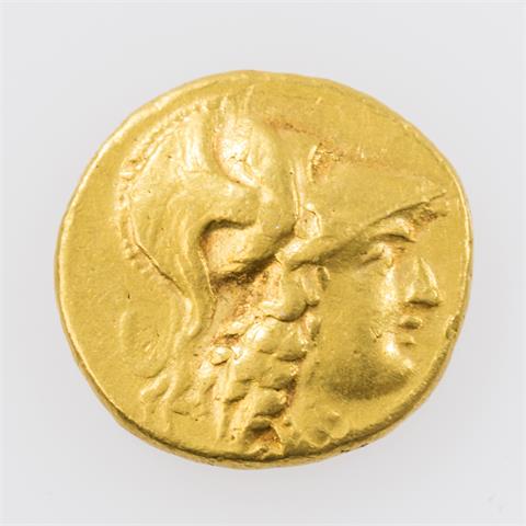 Königreich Makedonien/Gold - Goldstater ca. 325 v.Chr., Alexander III., Av: Athenakopf n.r.,