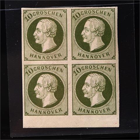 AD Hannover - 1861, 10 Gr. Unterrand-VIERERBLOCK,
