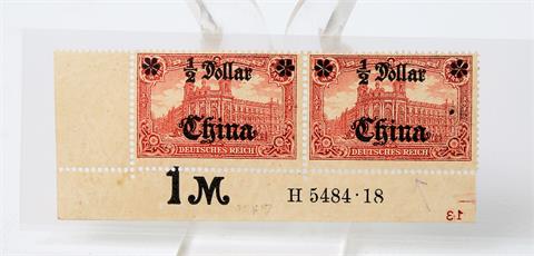 Dt. Post in CHINA - 1918, 1/2 Dollar auf 1 Mark, HAN und Aufdruckfehler,