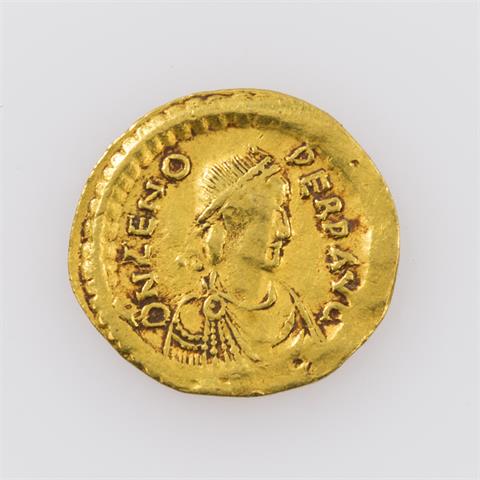 Spätantike/Gold - Semissis 474-491n.Chr./Constantinopolis, Zeno, Av: Büste des Zeno n.r.,