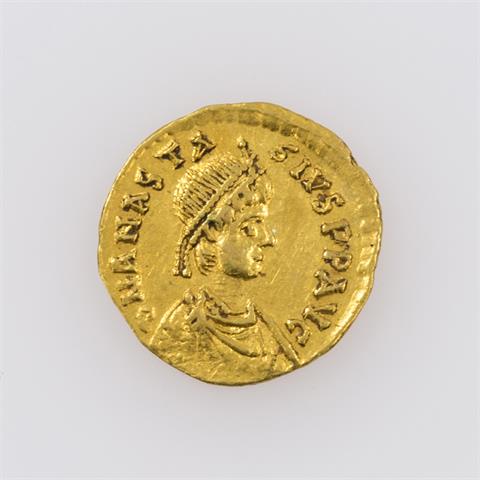 Byzanz/Gold - Gold-Tremissis Constantinopolis, Anastasius I. (491-518 n.Chr.), Av: Büste des Anastasius n.r.,