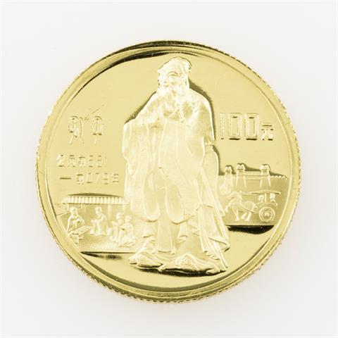China/GOLD - 100 Yuan 1985, Konfuzius,