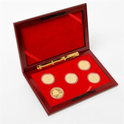 China/Gold - äußerst seltenes Set der "Coins of Invention and Discovery" der China Mint Company mit 5 x 100 Yuan aus dem Jahr