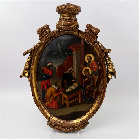 IKONE "Anbetung der Heiligen drei Könige", Nordwestrussland 1820 bis 1850,