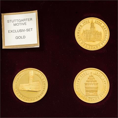 Exklusives GOLDmedaillenset "Stuttgarter Motive Exclusiv-Set - Rathäuser und Siegel der Stadt Stuttgart" - bestehend aus