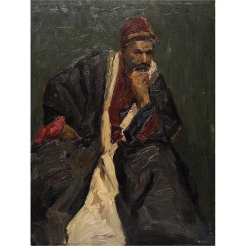 DEIKER, HANS (Düsseldorf 1876-nach 1910, Sohn des Johannes Chr. Deiker), "Bildnis eines Orientalen mit roter Kappe",